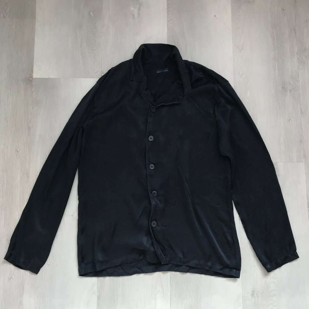 INTIMSSIMI NAVY 100% SILK BLUE PJ SHIRT LONG SLEEVE LARGE